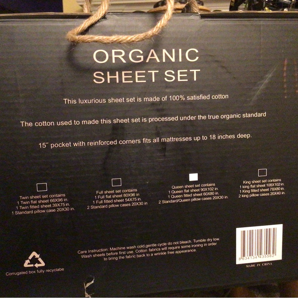 Organic Basics Black and White 2000 Organic Cotton Touch Queen 4pc Sheet Set - Picture 2 of 3